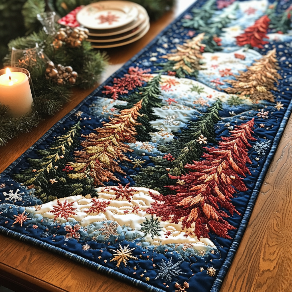 Evergreen Dreams Quilted Table Runner Kitchen Table Decor Cool Gifts For Nature Lovers