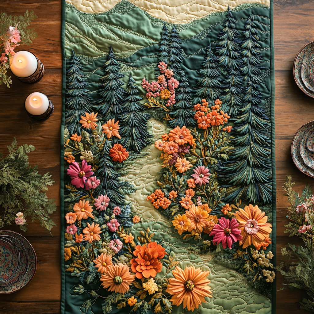 Evergreen Dreams Quilted Table Runner Kitchen Table Decor Ideas Birthday Gifts For Nature Lovers