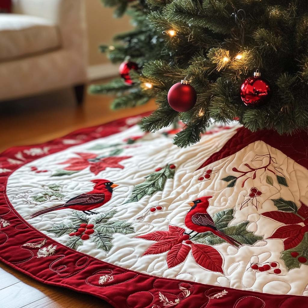Evergreen Echo Christmas Quilted Tree Skirt Bird Themed Cardinal Lover Christmas Gifts