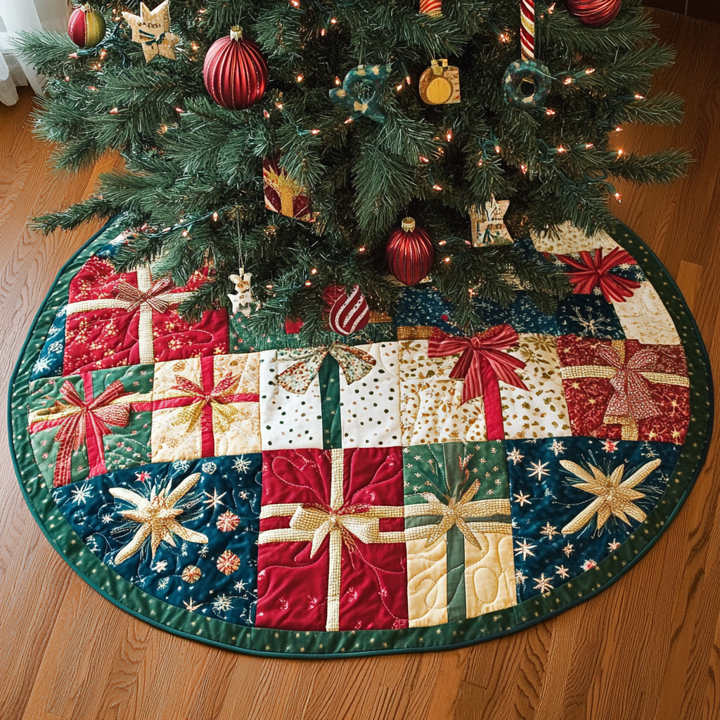 Evergreen Elegance Quilted Christmas Tree Skirt Festive Christmas Home Styling Festive Tree Base Cover