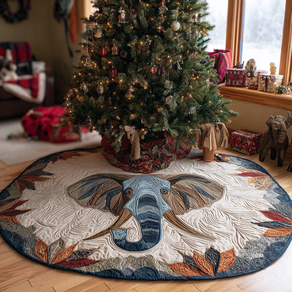 Evergreen Elephant Christmas Quilted Tree Skirt Home Decor Christmas Gifts For Elephant Lovers