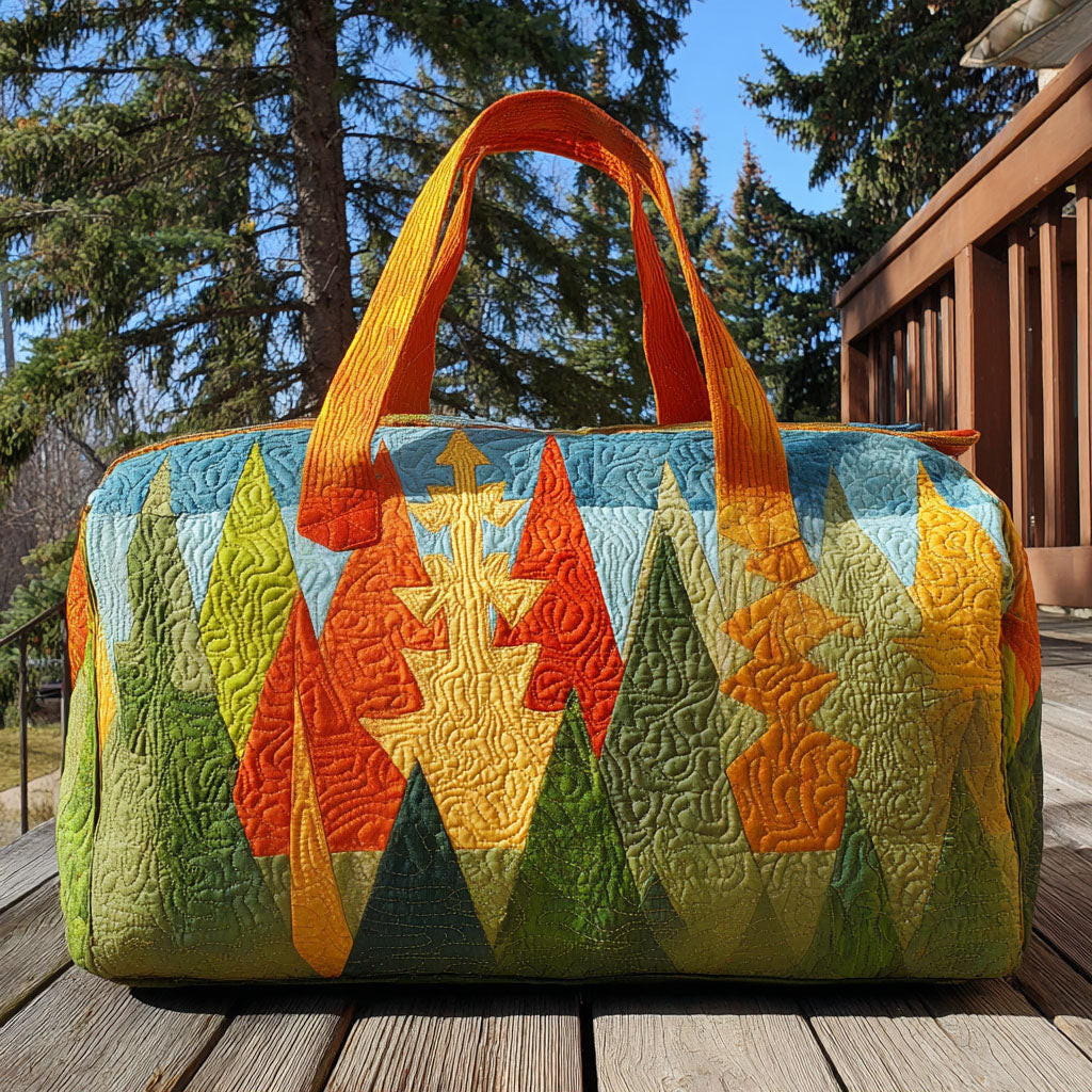 Evergreen Escape Quilted Duffle Bag Forest Nature Travel Bag Best Gift For Outdoor Camping Lovers