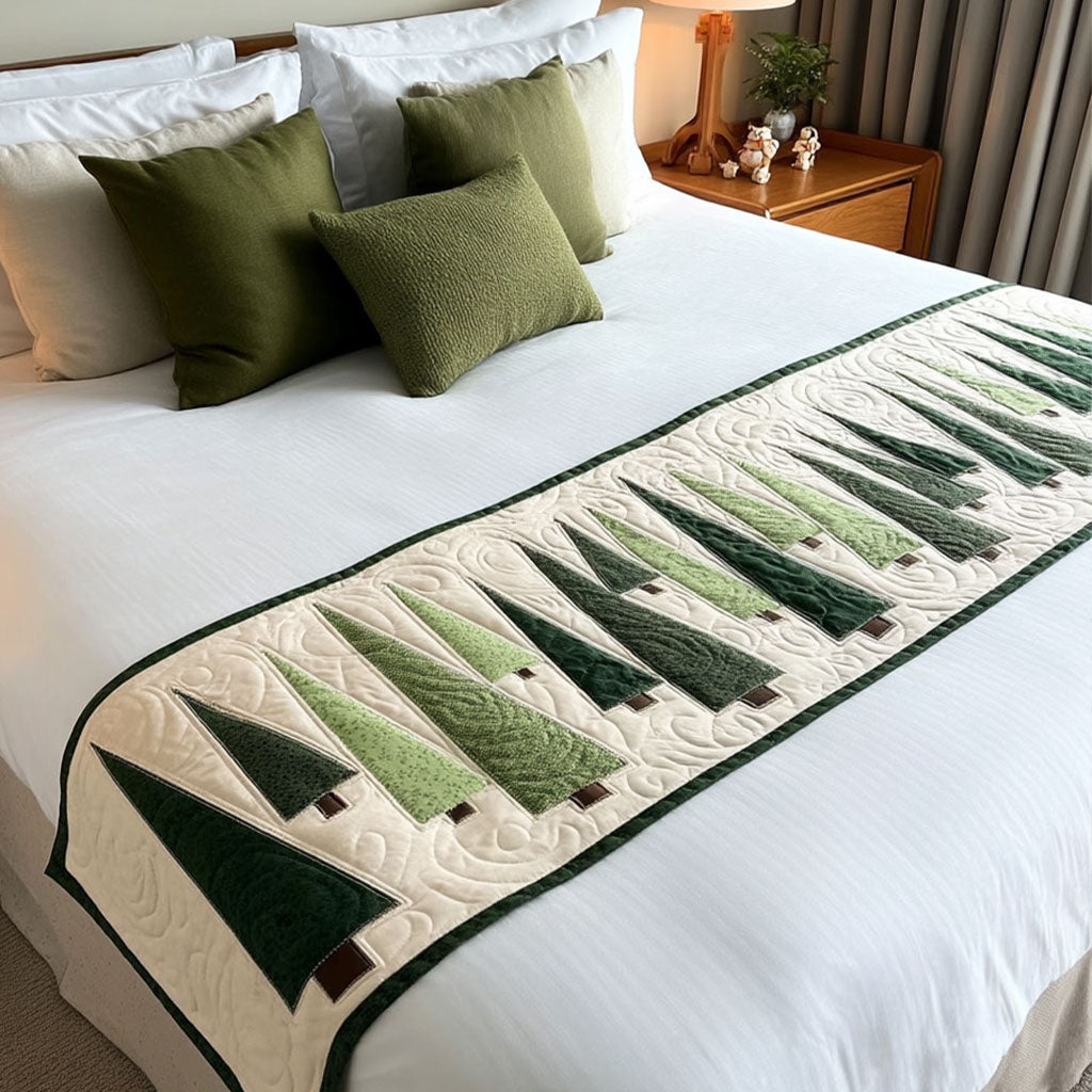 Evergreen Forest Quilted Bed Runner Christmas Bed Decor Holiday Gift Ideas