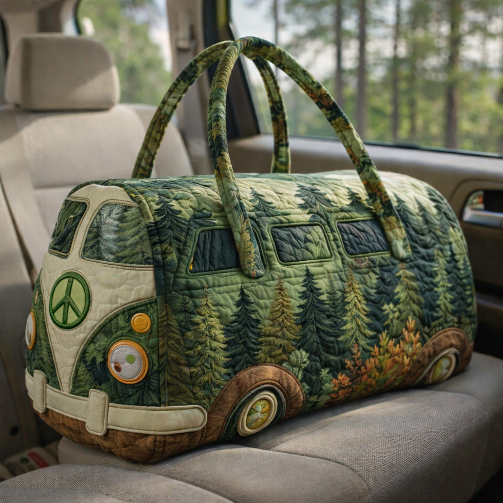 Evergreen Forest VW Camping Bus Quilted Duffle Bag Pine Travel Bags For Women Best Gift