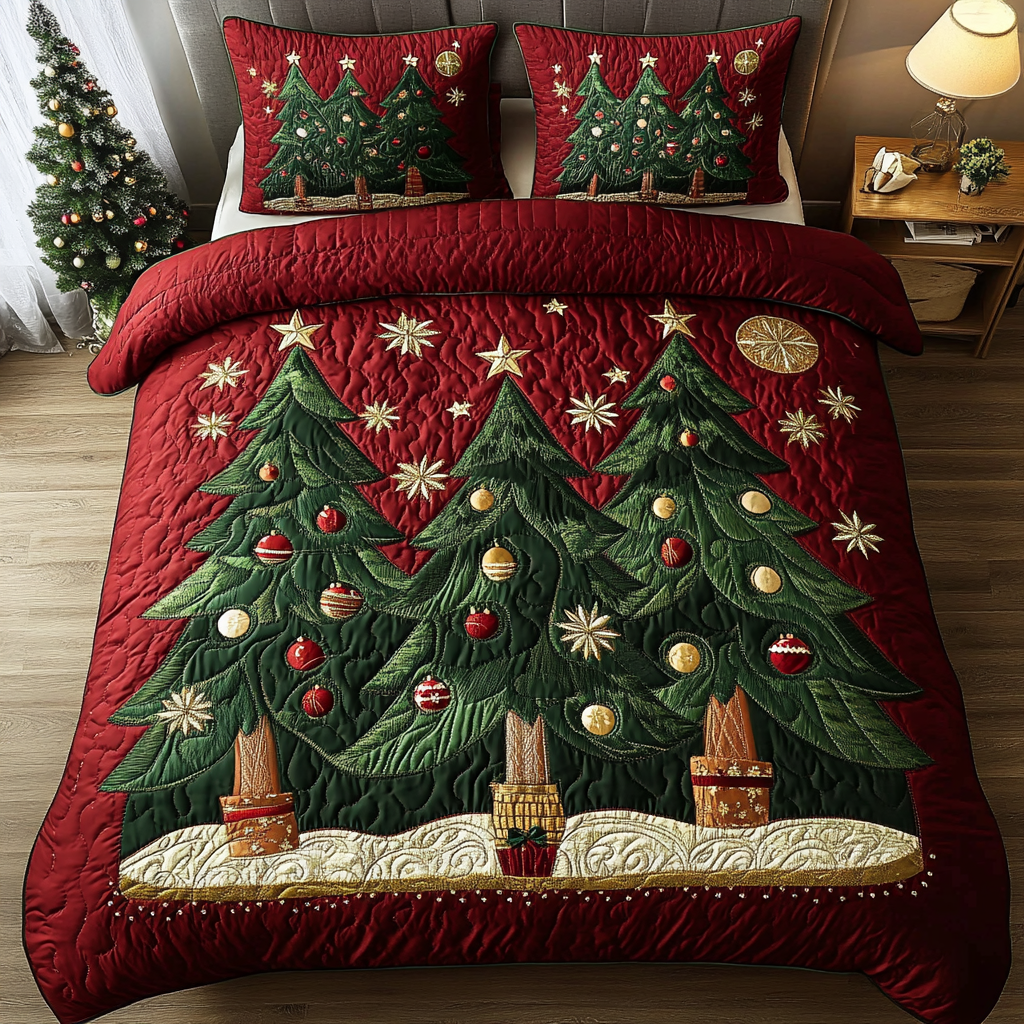 Evergreen Glow Quilted Bedding Set Best Holiday Duvet Covers Best Christmas Gifts For Wife