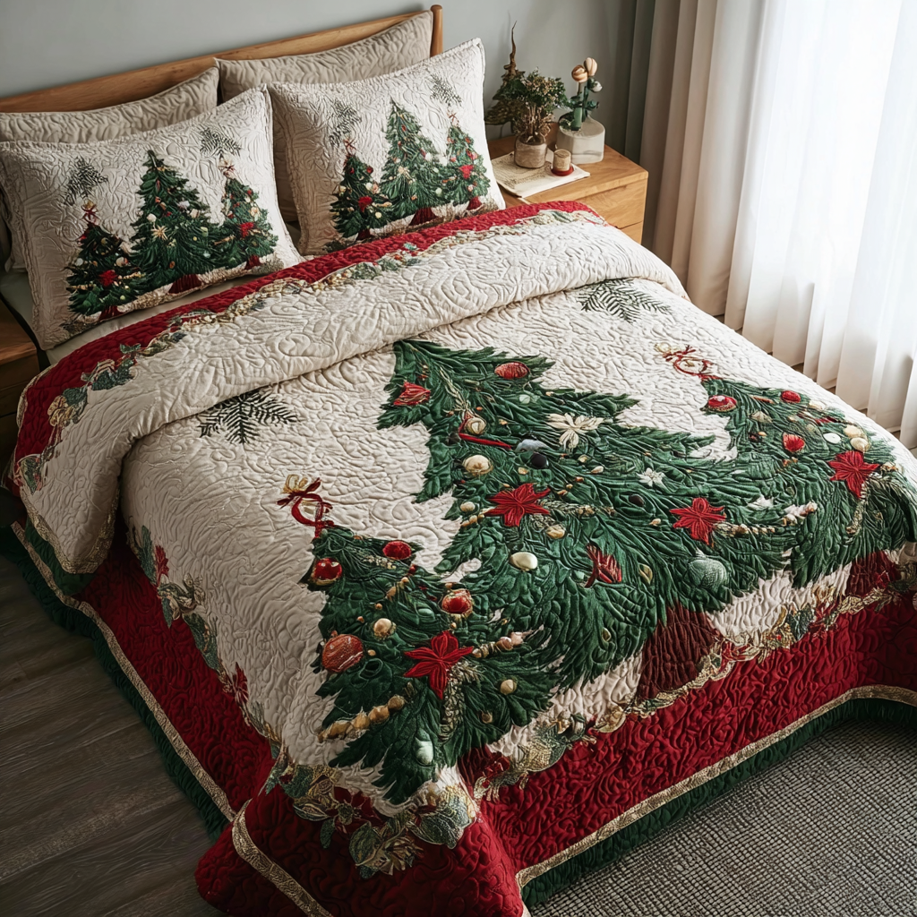 Evergreen Glow Quilted Bedding Set Xmas Duvet Cover Set Xmas Gifts For Family