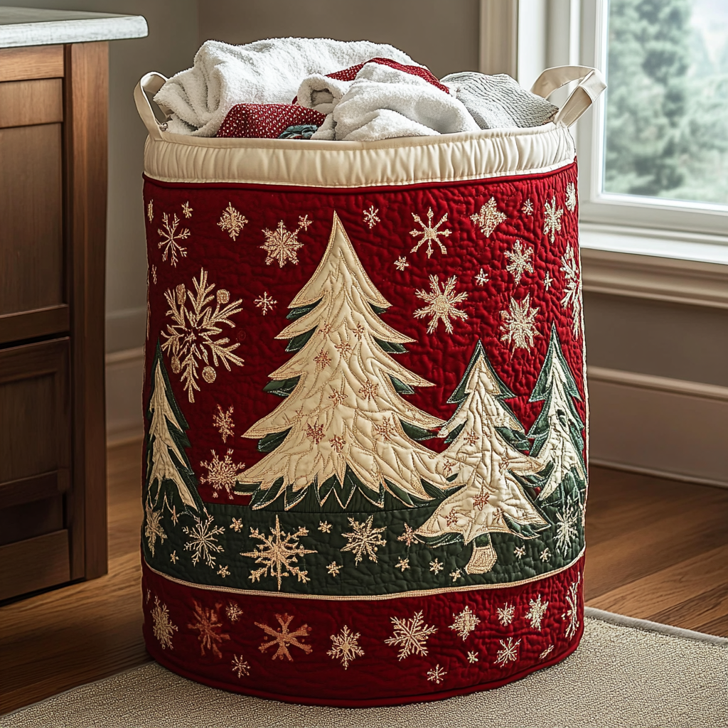 Evergreen Glow Quilted Laundry Basket Beautiful Quilted Laundry Hamper Gift for Any Occasion