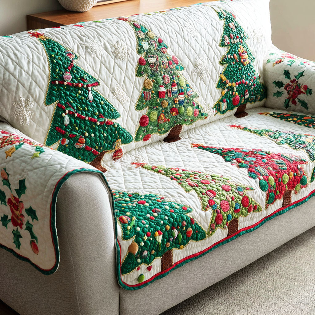 Evergreen Glow Quilted Sofa Cover Christmas Living Decor Best Friend Gift Ideas
