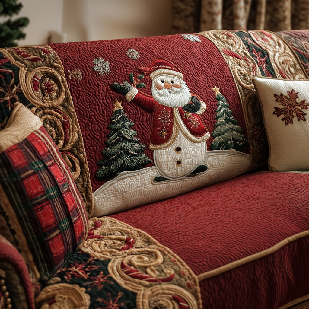 Evergreen Haven Quilted Sofa Cover Living Room Winter Decor Unique Gifts For Family