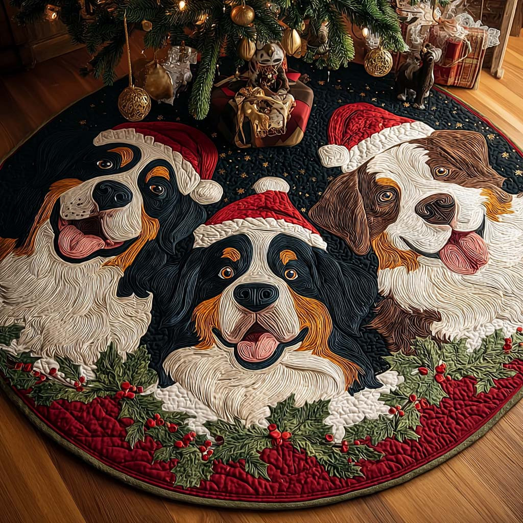Evergreen Joy Christmas Quilted Tree Skirt Xmas Decor Evergreen Dog Christmas Gifts
