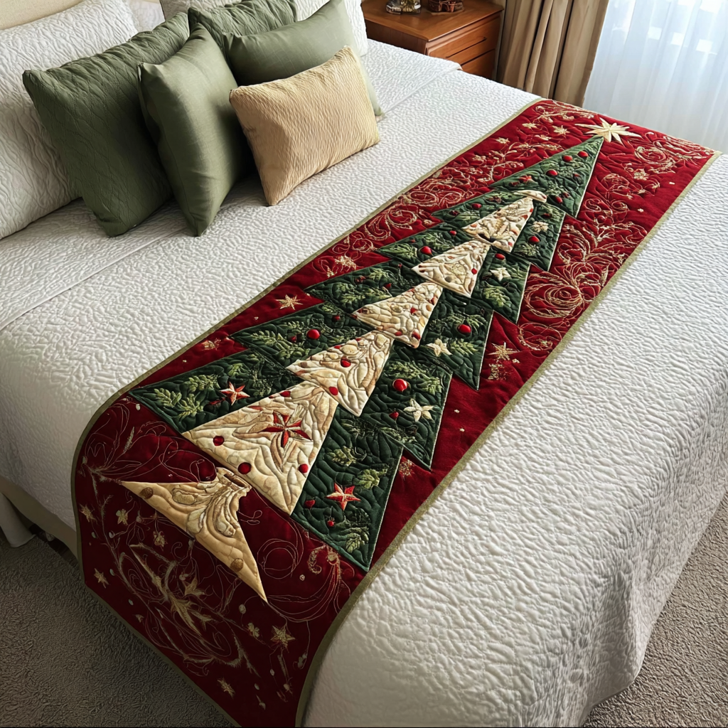 Evergreen Joy Quilted Bed Runner Bedroom Holiday Decor Xmas Gifts For Mother In Law