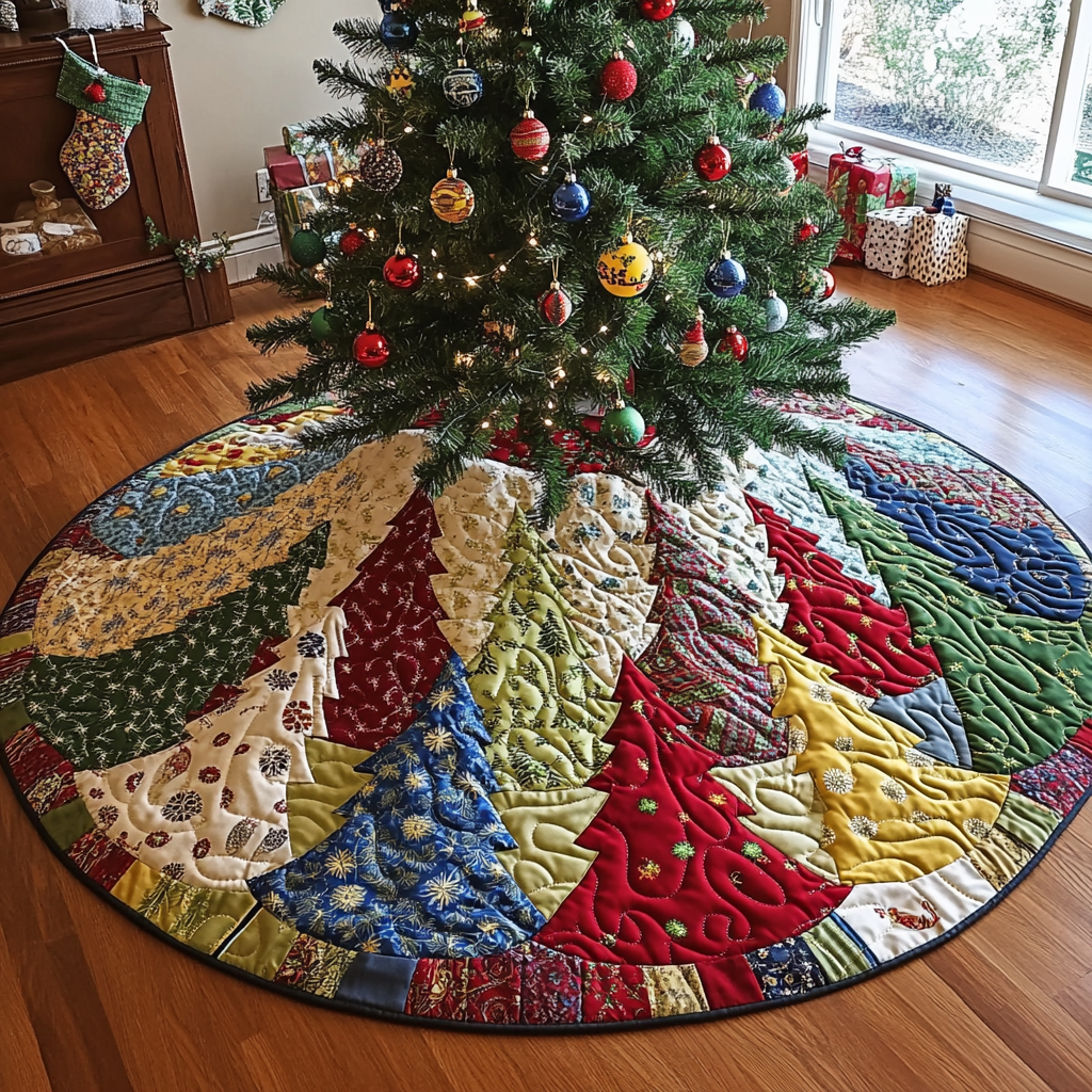 Evergreen Magic Christmas Quilted Tree Skirt Lovely Holiday Tree Skirt for Festive Vibes