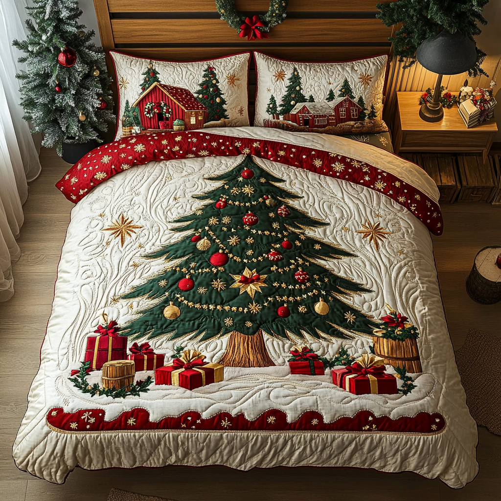 Evergreen Magic Quilted Bedding Set Xmas Holiday Duvet Cover Set Snowman Themed Gifts