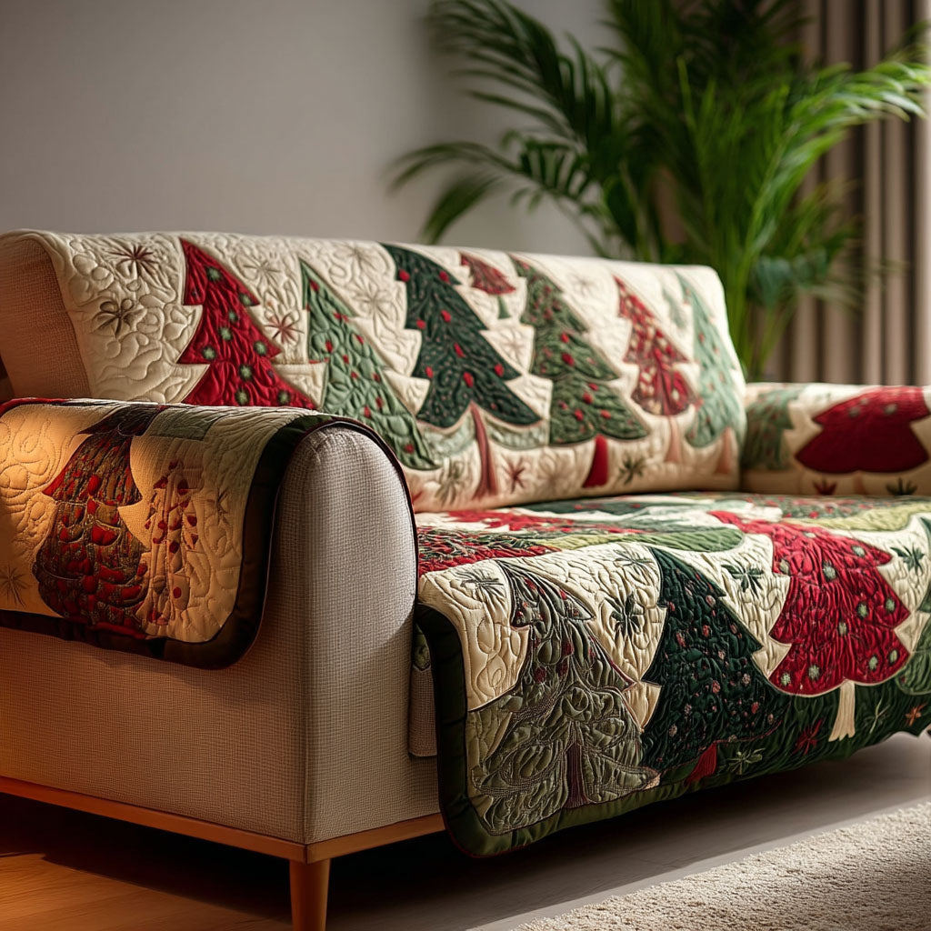 Evergreen Patchwork Quilted Sofa Cover Holiday Living Room Decor Unique Gifts For Family