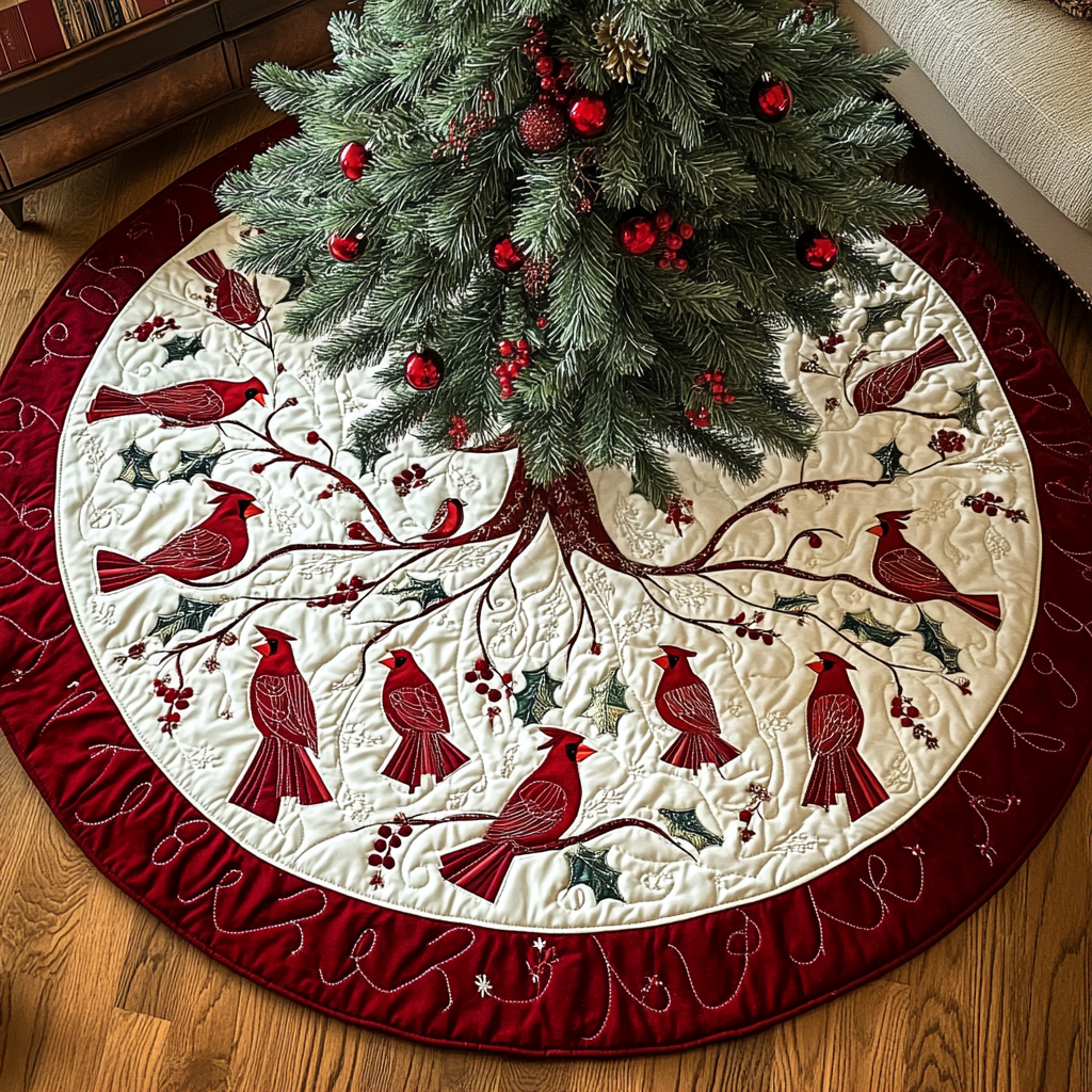 Evergreen Perch Christmas Quilted Tree Skirt Christmas Holiday Decor Home
