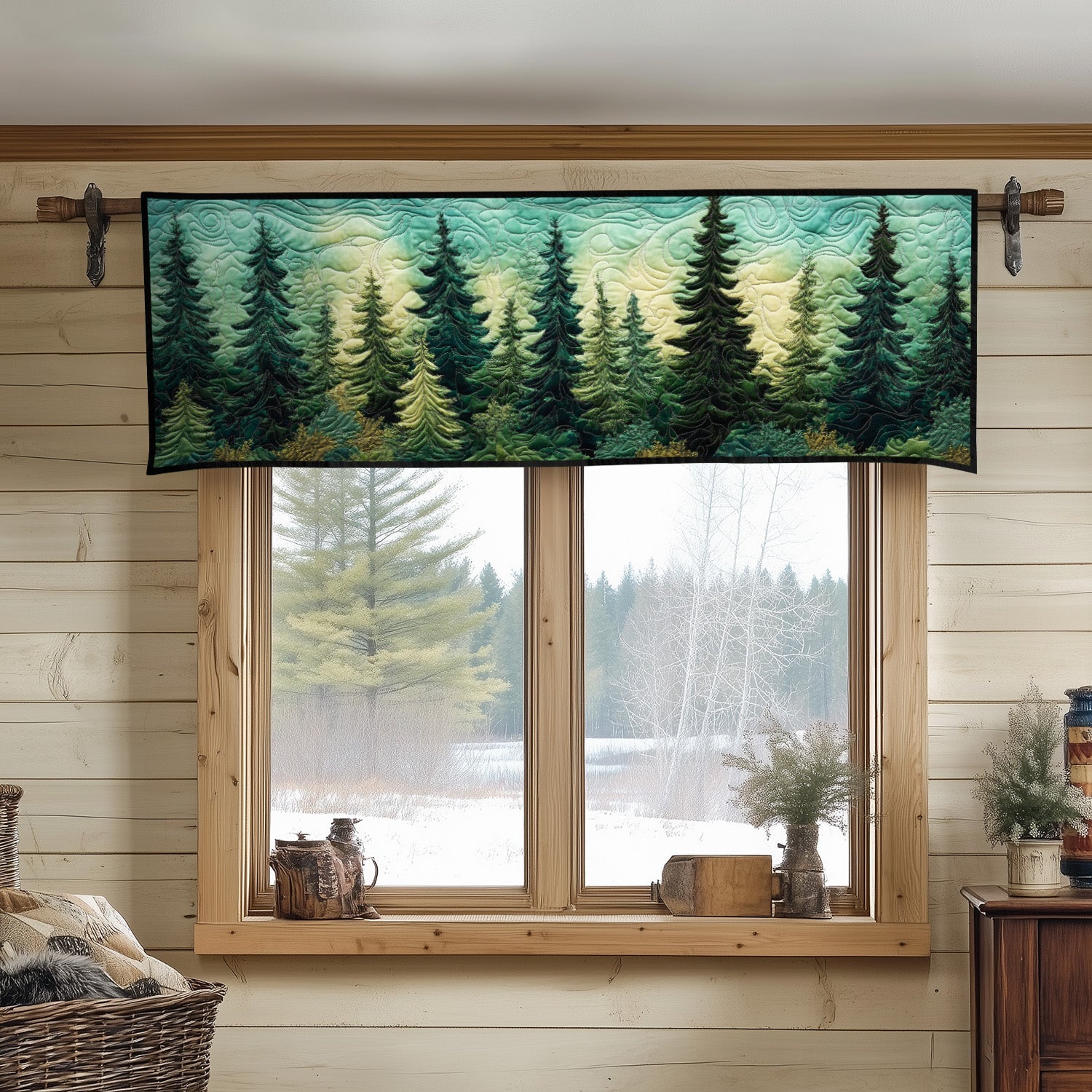 Evergreen Rise Quilted Valance Unique Front Door Decor Gifts For Forestry Workers