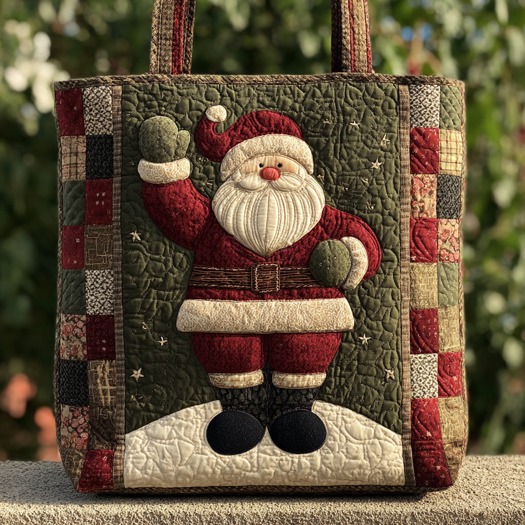 Evergreen Santa Claus Quilted Tote Bag Good Secret Santa Gifts