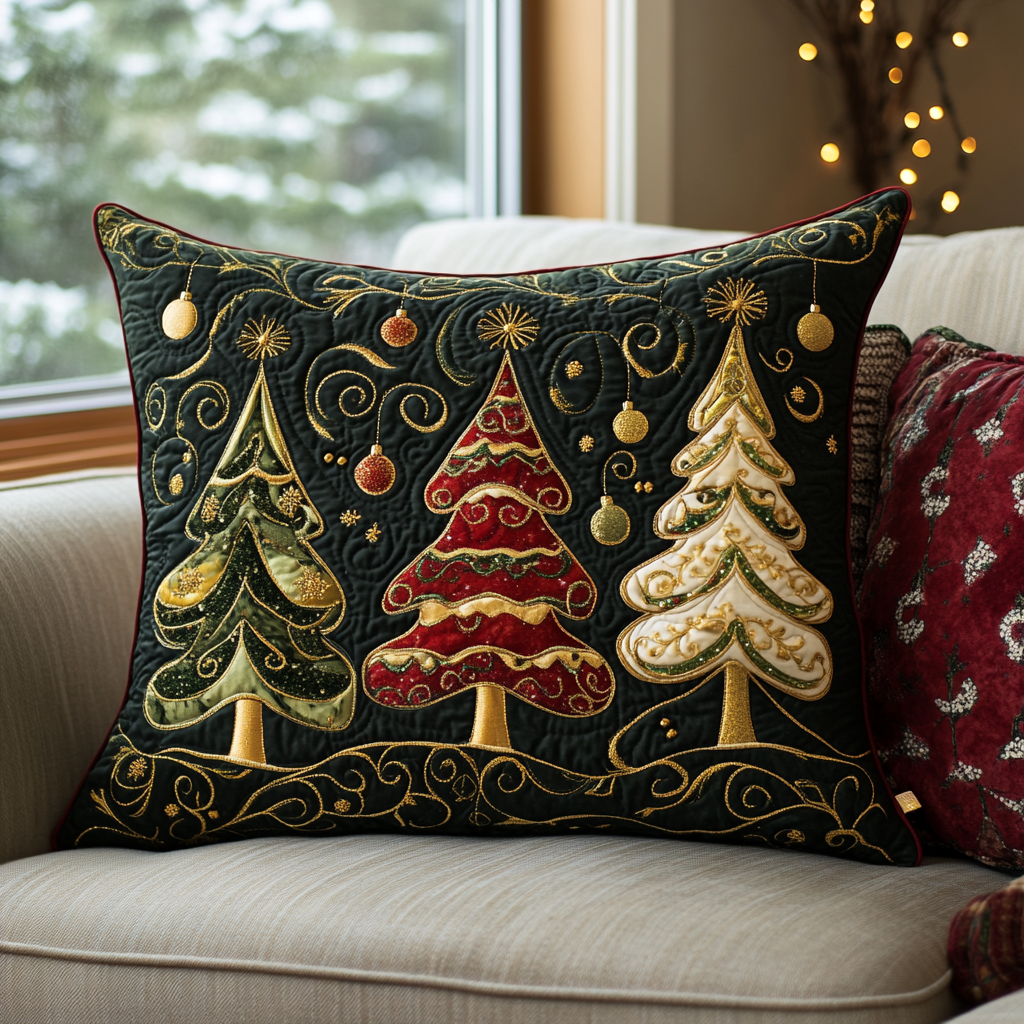 Evergreen Splendor Quilted Bedding Pillow Case Holiday Throw Pillow Gift