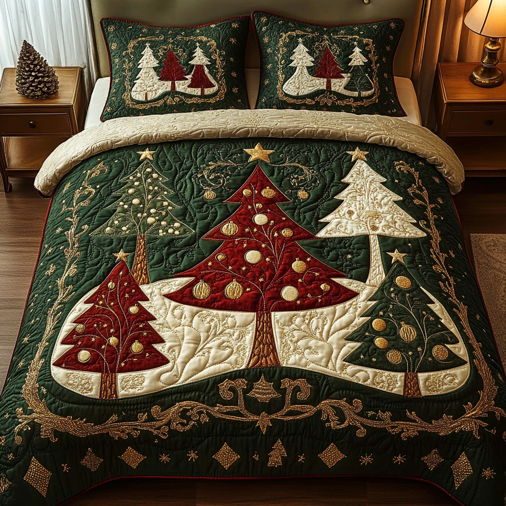 Evergreen Splendor Quilted Bedding Set Christmas Comforter Xmas Gifts For Daughters
