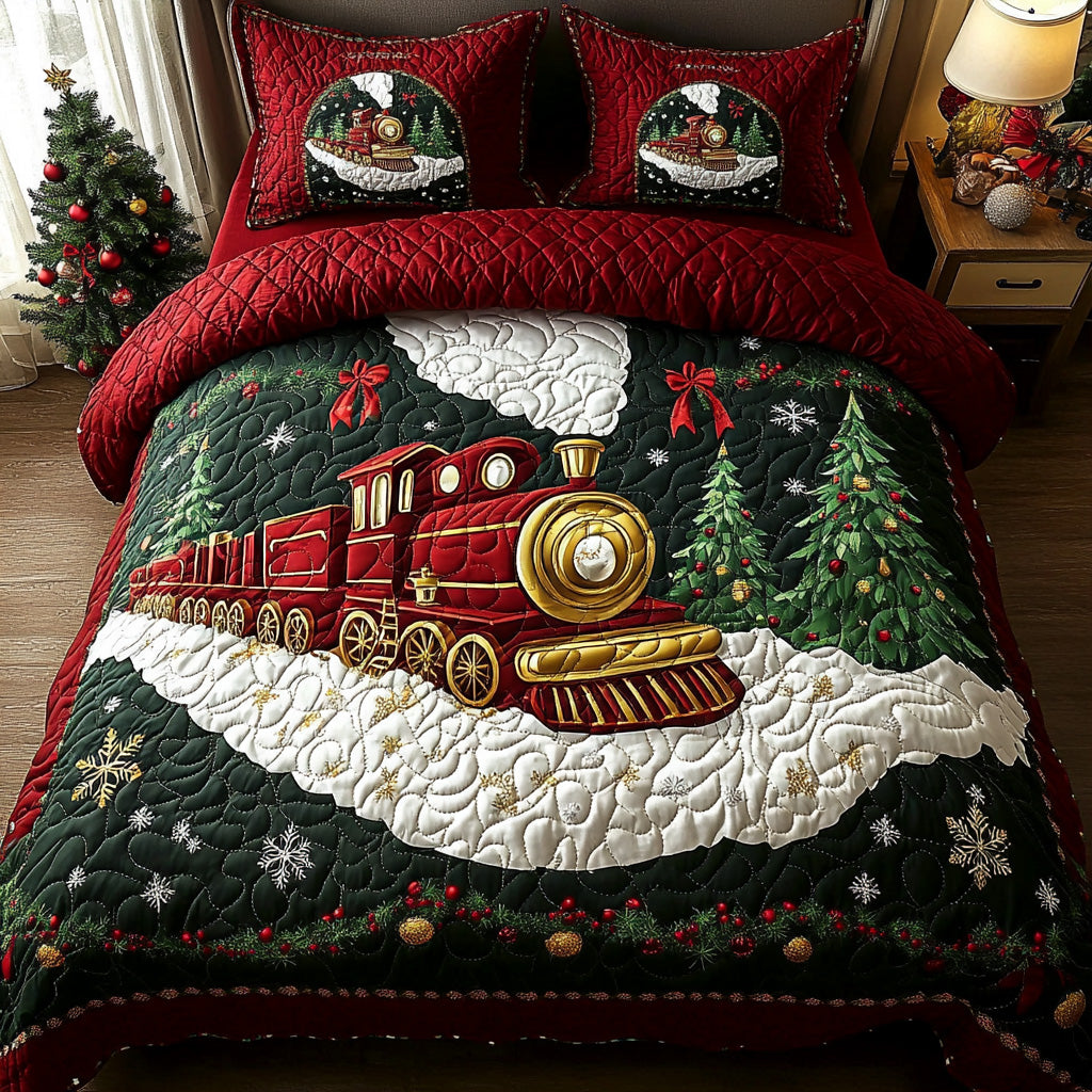 Evergreen Train Quilted Bedding Set Beautiful Bedding Merch Gift for a Peaceful Sleep