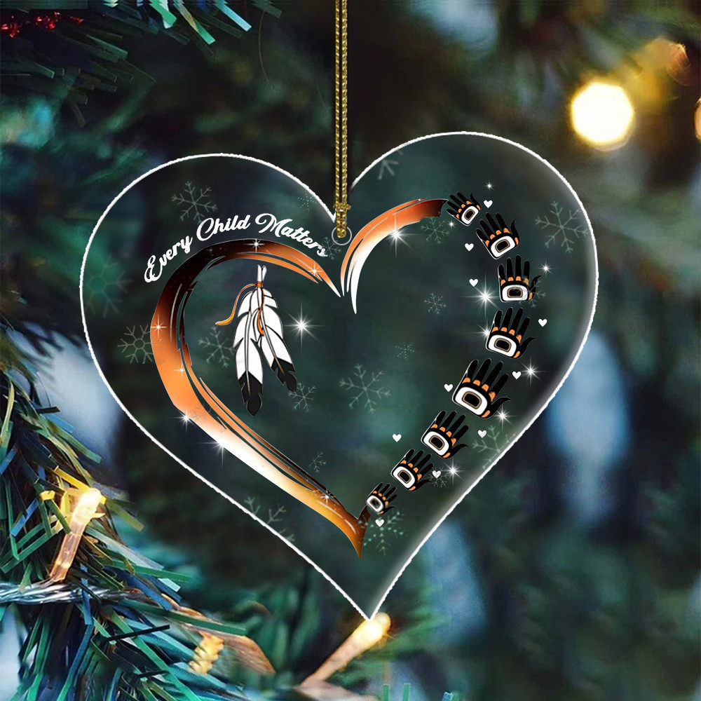 Every Child Matters Ornament Acrylic Feather And Hands Heart Every Child Matters Support Merch
