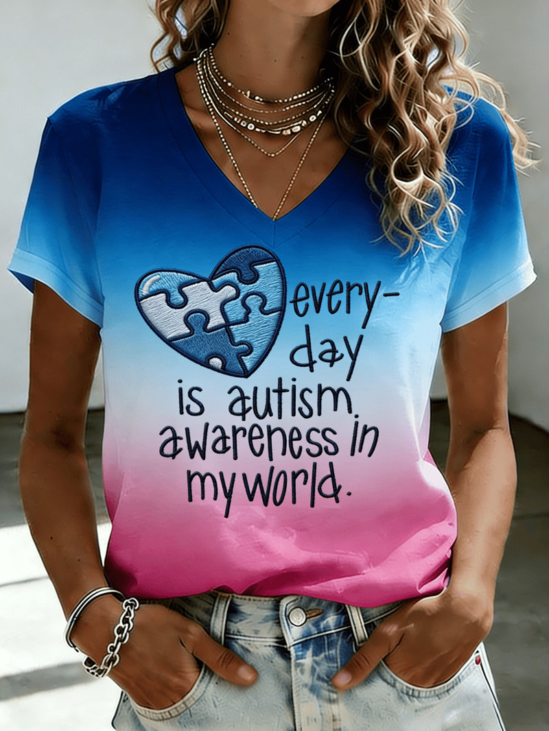 Every Day Is Autism Awareness In My World Tie Dye V-Neck Shirt Love Support Clothing Gift Ideas