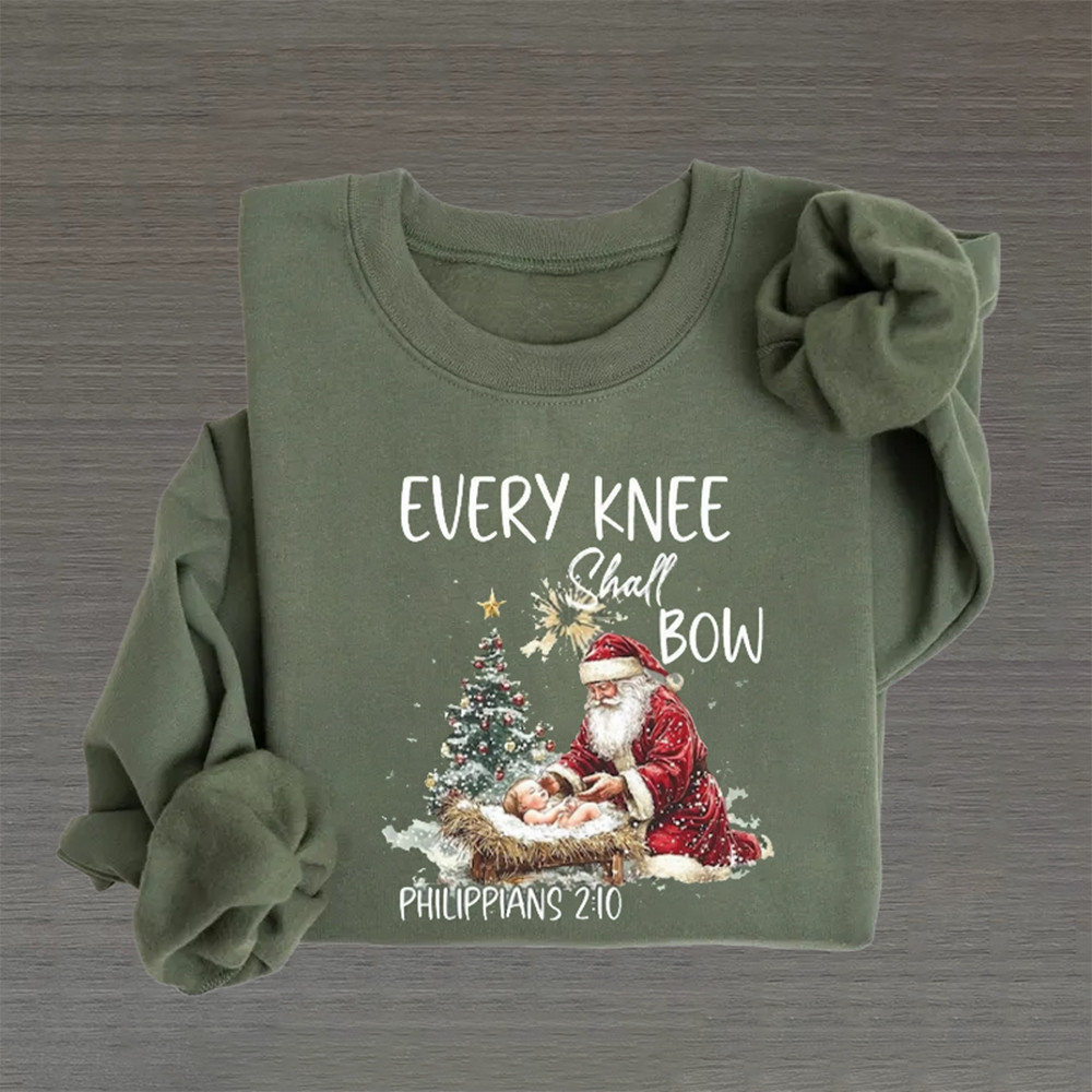 Every Knee Shall Bow Sweatshirt Saint Claus Art Bible Verse Shirt Unique Gift For Christians