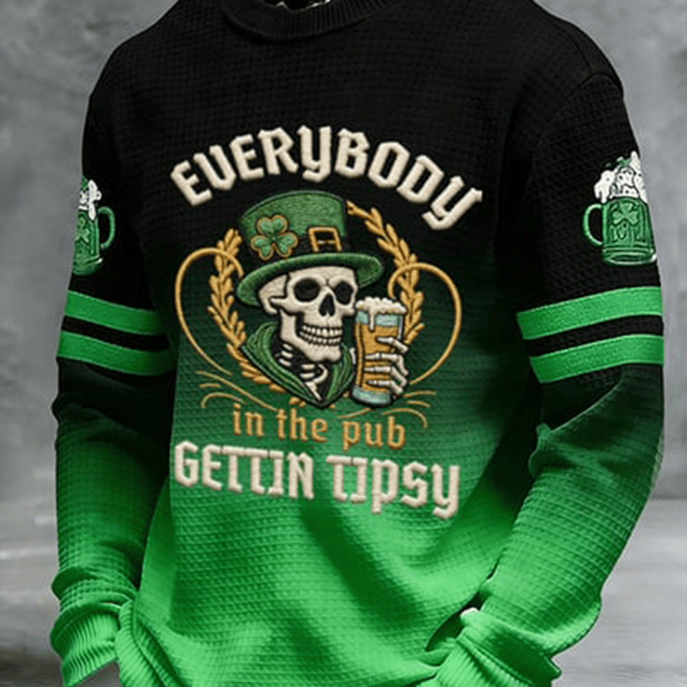 Everybody In The Pub Gettin Tipsy Long Sleeve Shirt Skeleton Design St Patrick's Day Outfit