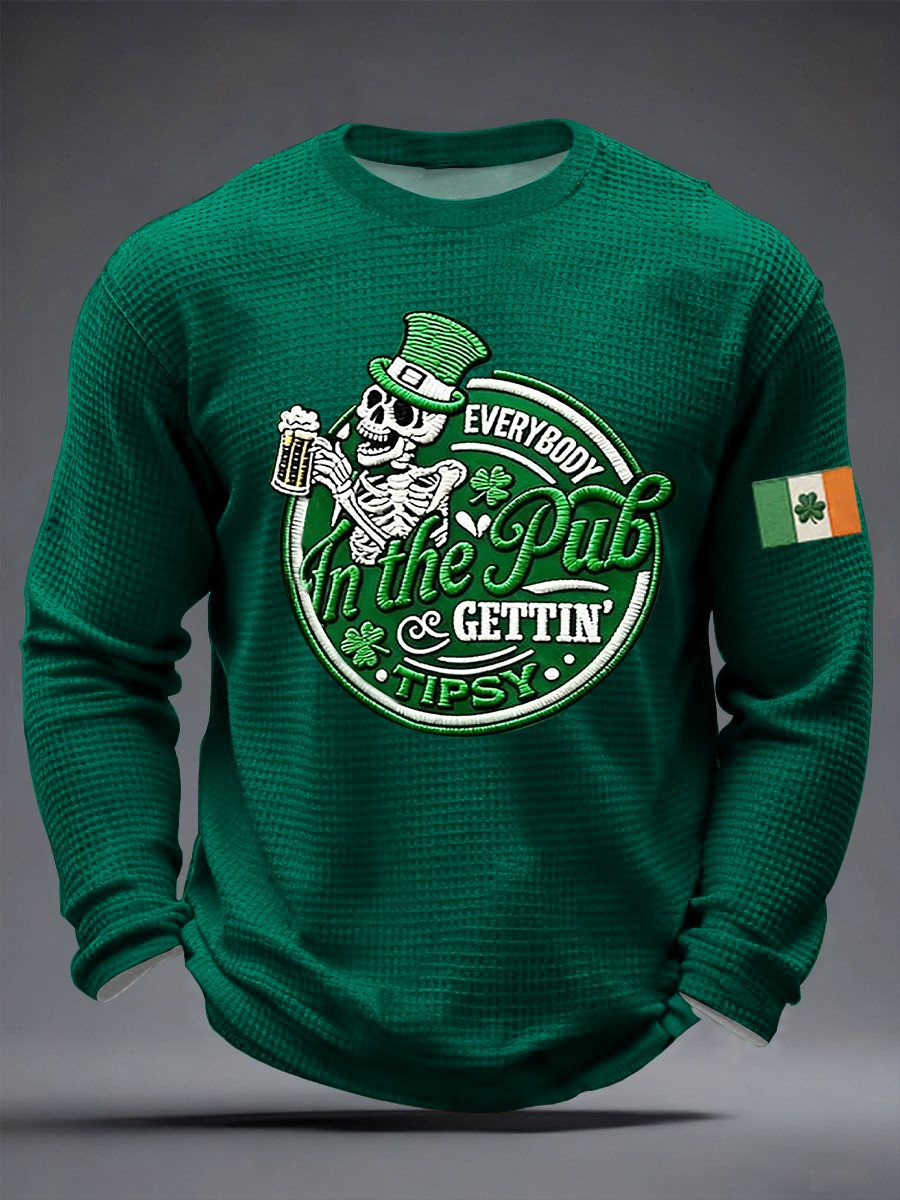Everybody In The Pub Getting Tipsy St Patricks Day Long Sleeve Shirt Skeleton Irish Pub Tee Gift For Him