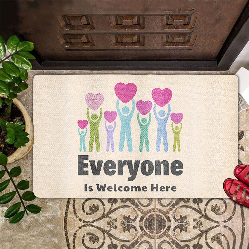 Everyone Is Welcome Here Doormat LGBT Support Front Door Mat Indoor Home Decor Gifts