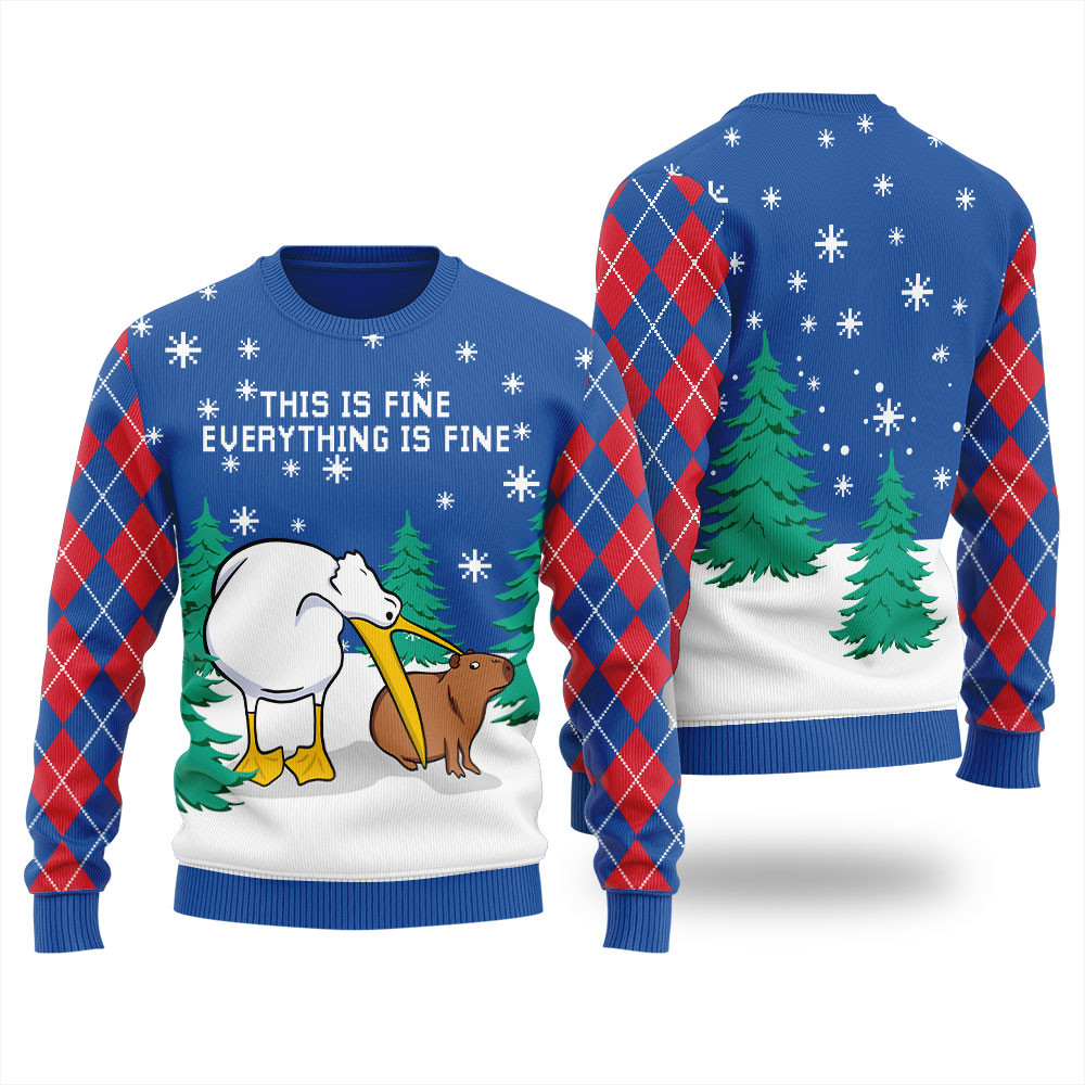 Everything Is Fine Capybara Ugly Christmas Sweater For Women Trending Christmas Merch Gift 2025 Collection