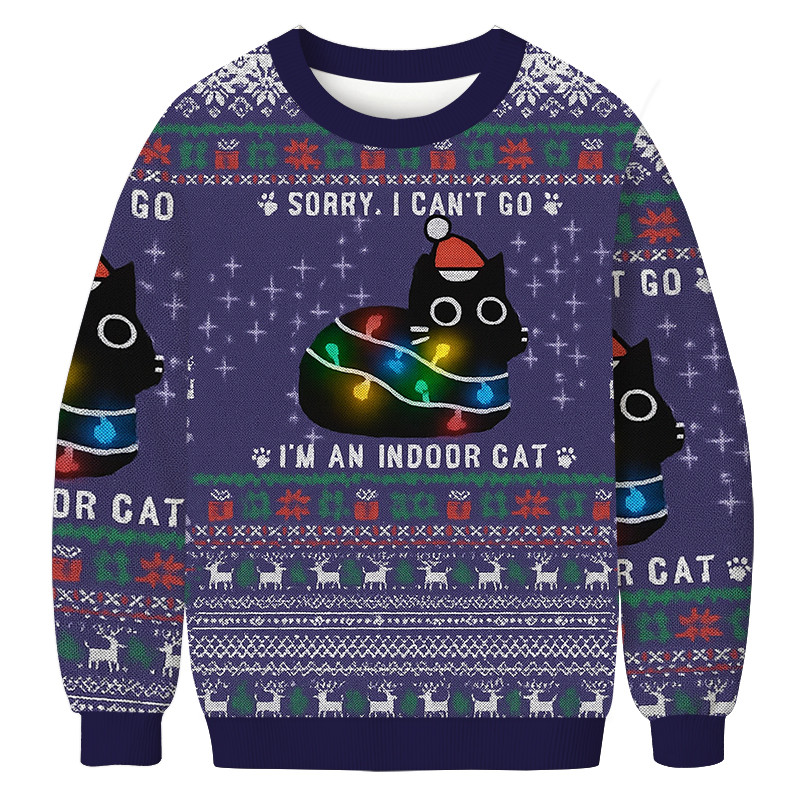 Everything Is Fine Funny Christmas Ugly Sweater Xmas Outfits Cat Lover Christmas Gifts