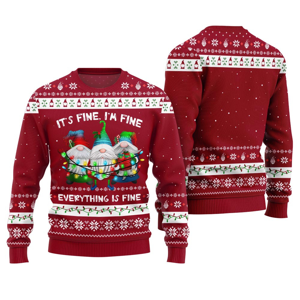 Everything Is Fine Funny Gnome Ugly Christmas Sweater Merry Christmas Sweatshirt for Holiday Fun