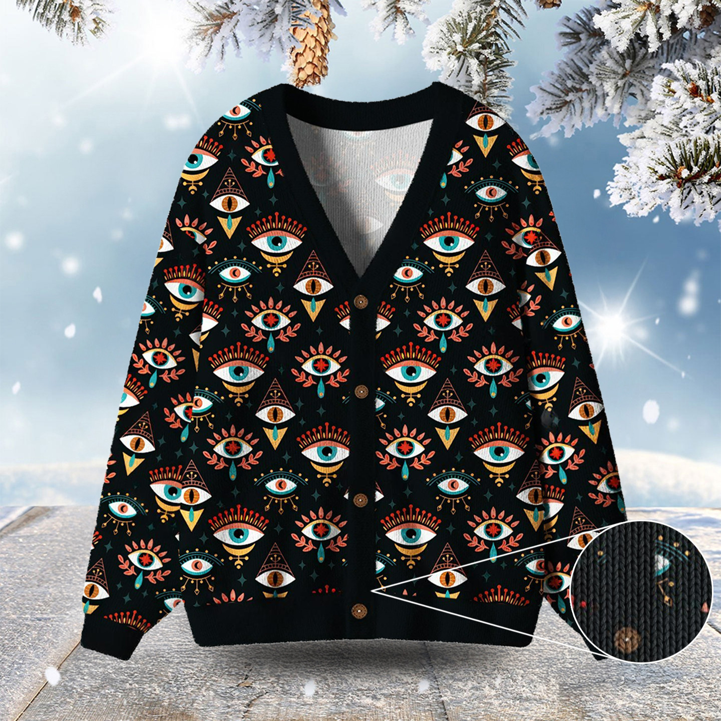 Evil Eye Pattern Ugly Cardigan Sweaters Xmas Clothing Good Christmas Gifts For Mom