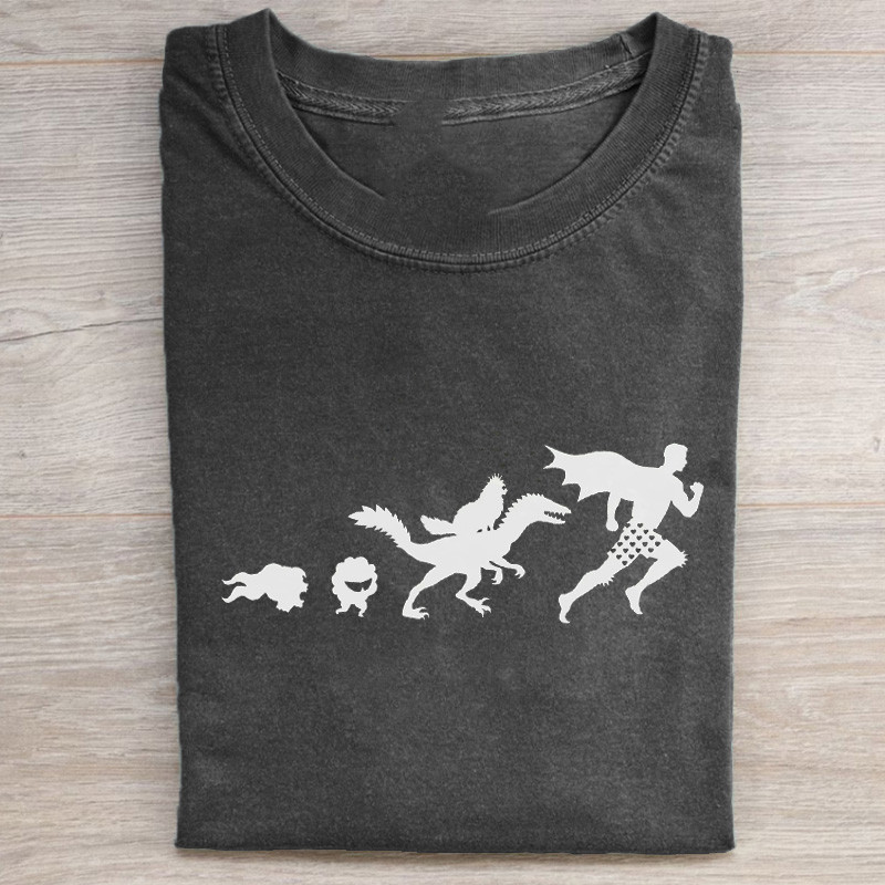 Evolution Of Man T-Shirt Dinosaur Chicken Superhero Costume Clothing Gifts For Men