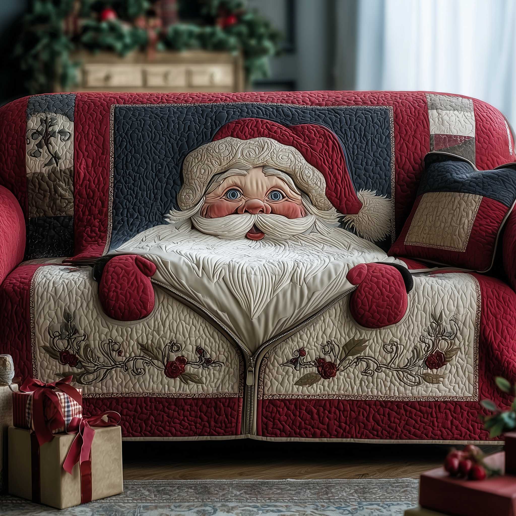 Ew Santa Quilted Sofa Cover Bright Christmas Radiance Present For Mom