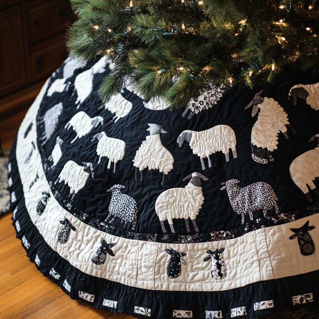 Ewes Haven Quilted Christmas Tree Skirt Holiday Tree Base Decoration