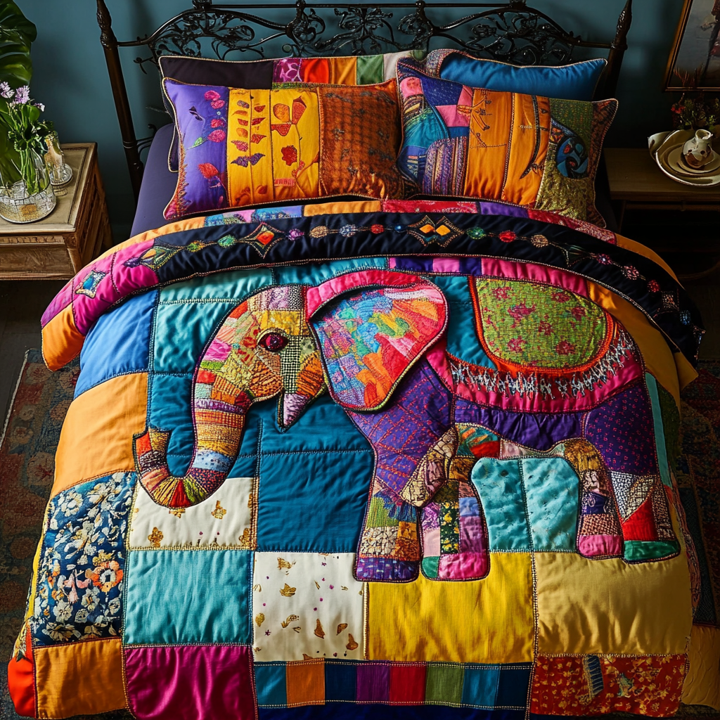 Exotic Comfort Quilted Bedding Set Holiday Season Duvet Cover Set Xmas Gift For Elephant Lovers