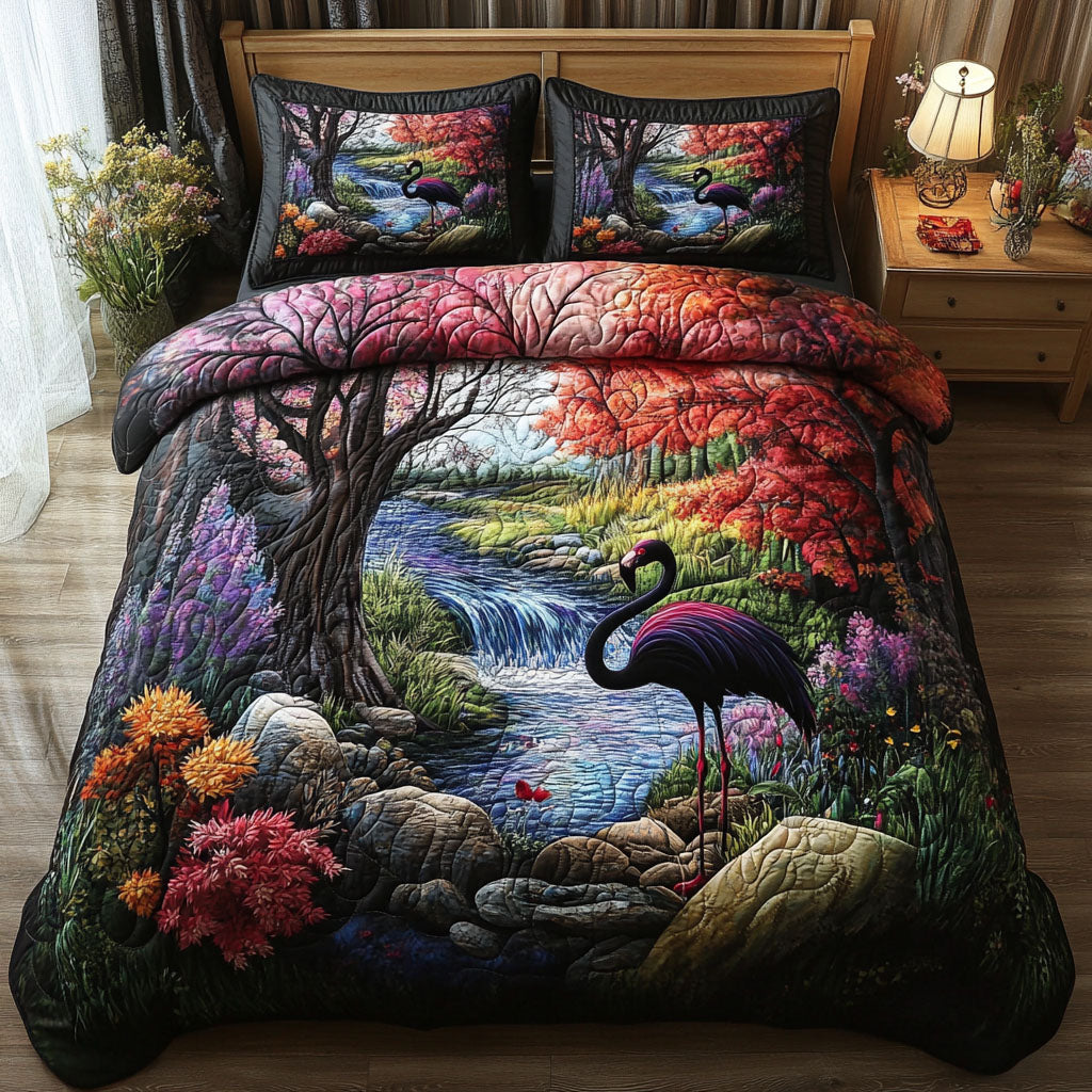 Exotic Flamingo Haven Quilted Bedding Set Cool Bedroom Decor Unique Gifts For Flamingo Lovers