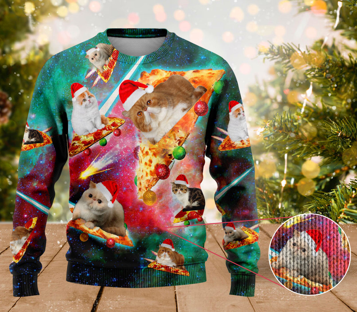 Exotic Shorthair Cat Pizza Ugly Sweater Cat Lovers Men's Ugly Christmas Sweater Funny