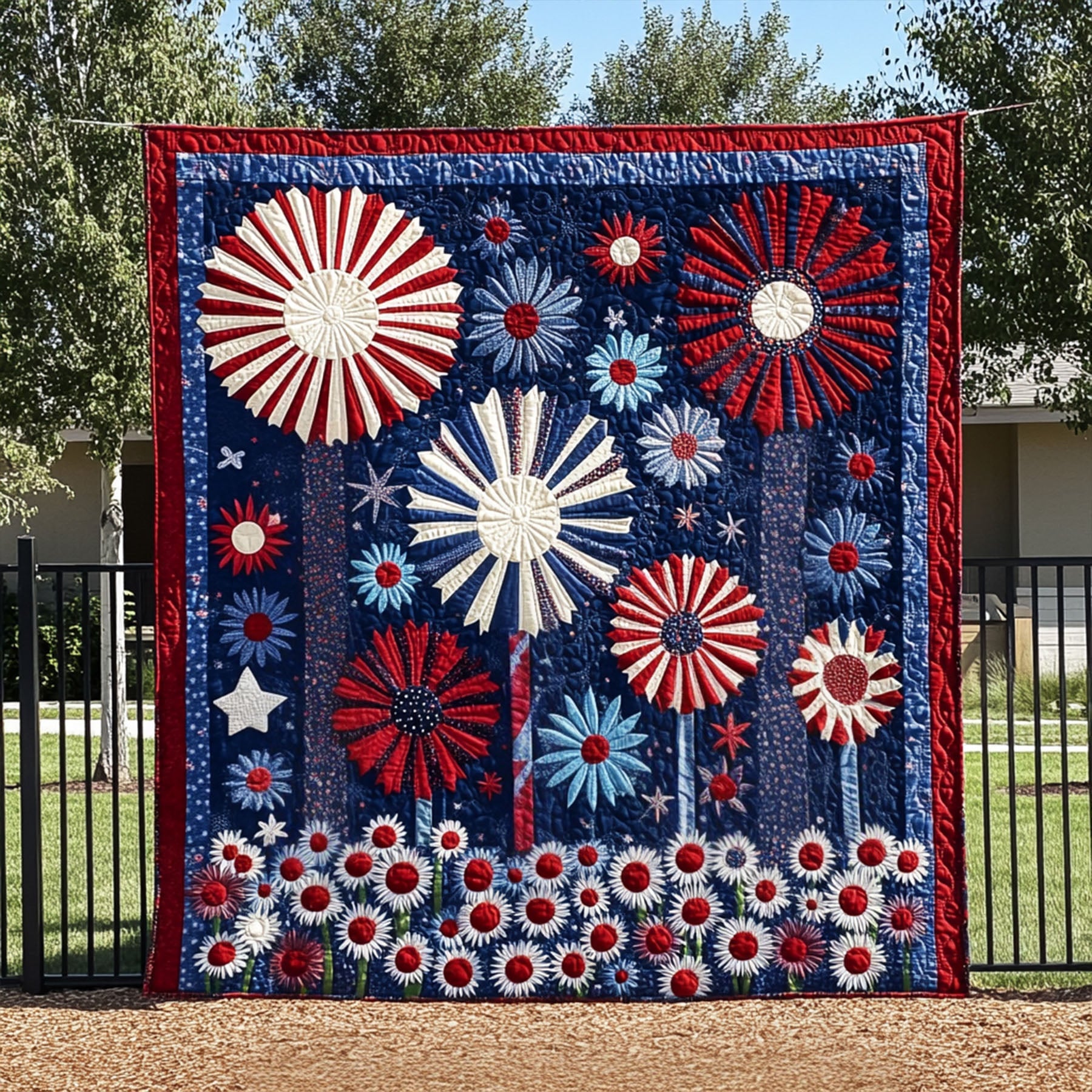 Explosions of Freedom Quilted Blanket Best Couch Throw Blanket Patriotic Gifts For Him