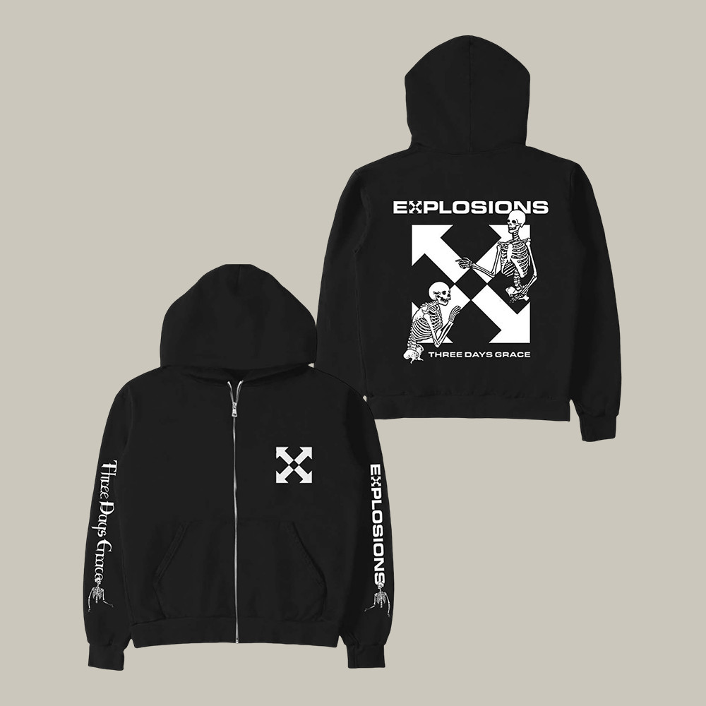 Explosions Tour Three Days Grace Zip Hoodie Three Days Grace Apparel Rock Music Fan Gift