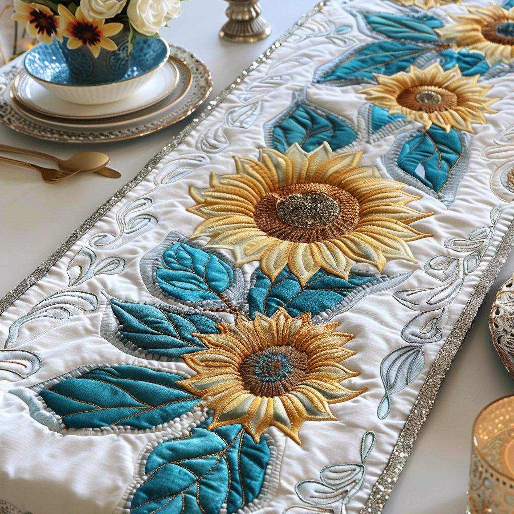 Exquesite Sunflower Fields Quilted Table Runner Dining Room Decor Sunflower Birthday Gifts