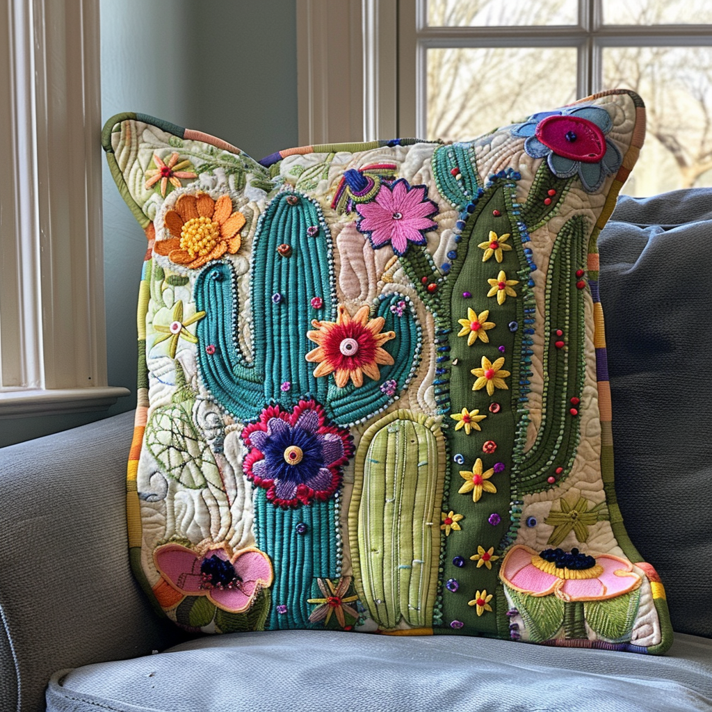 Exquisite Desert Cactus Quilted Pillow Case Santa Christmas Pillow Cover