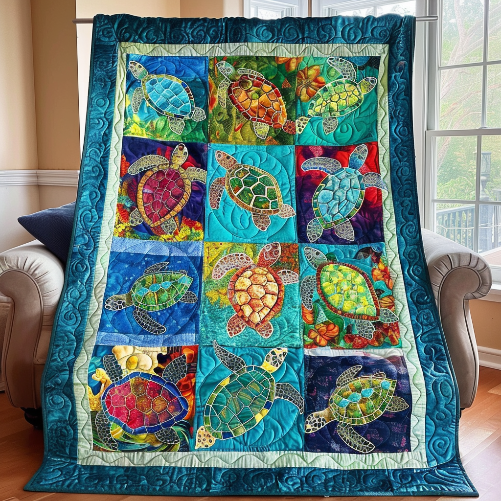 Exquisite Turtles Quilted Blanket Unique Gifts For Turtle Lovers