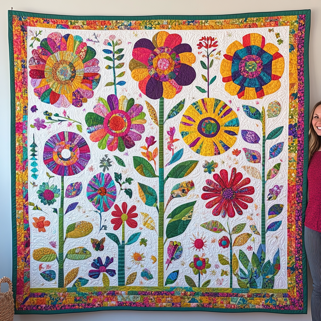 Eye-catching Flowers Quilted Blanket Gifts For Sunflower Lovers