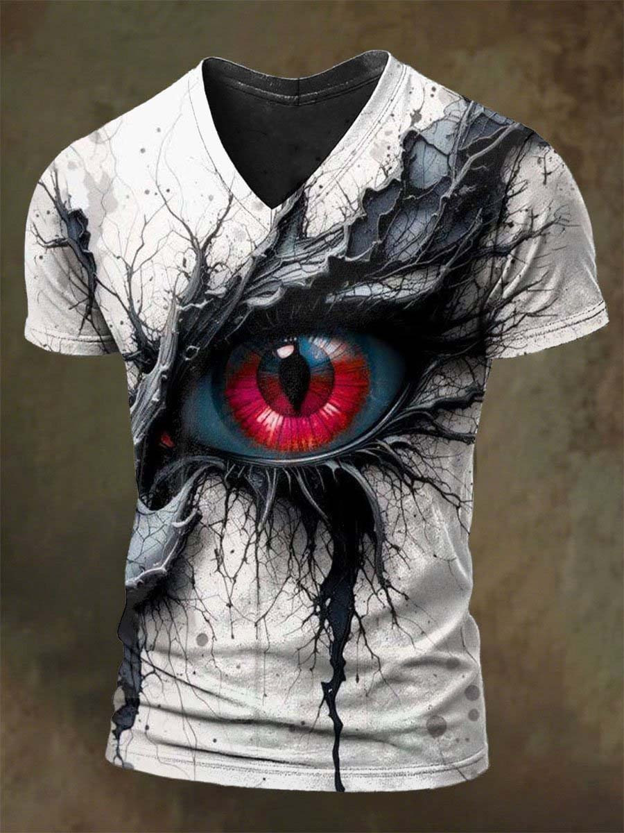 Eye Graphic V-Neck Shirt Fantasy Horror Blue Red Eye Horror Spooky Gifts For Him