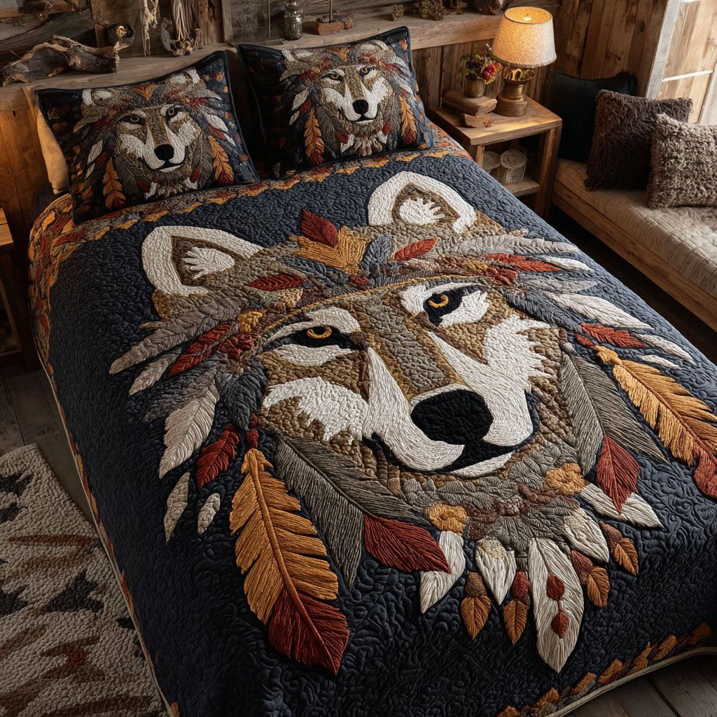 Eyes of the North Quilted Bedding Set Christmas Bedding Duvet Cover Unique Gifts For Wolf Lovers