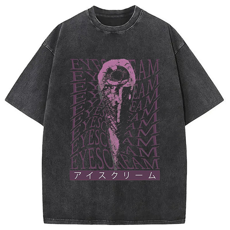 Eyescream Vintage Japanese Horror Washed T-Shirt Everyday Comfort Graphic Shirt Gifts For Best Friend-1
