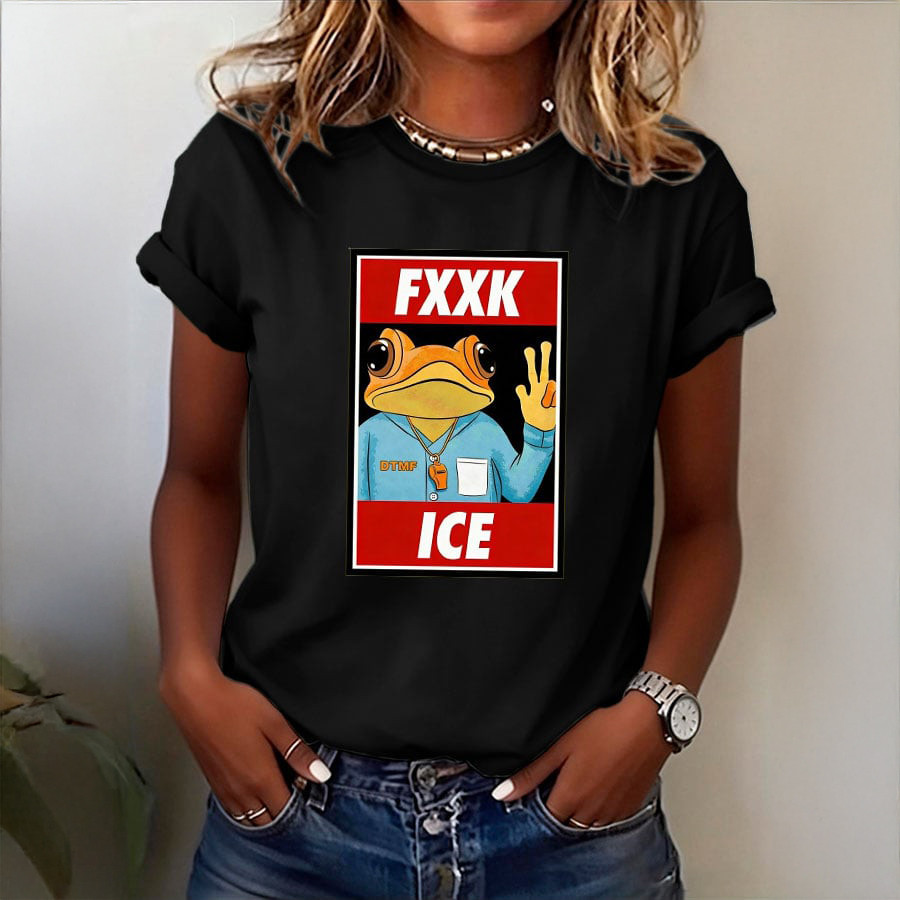 F ICE Portland Frog Graphic T-Shirt Funny 45 47 Anti MAGA Abolish ICE Shirt Protest Clothing